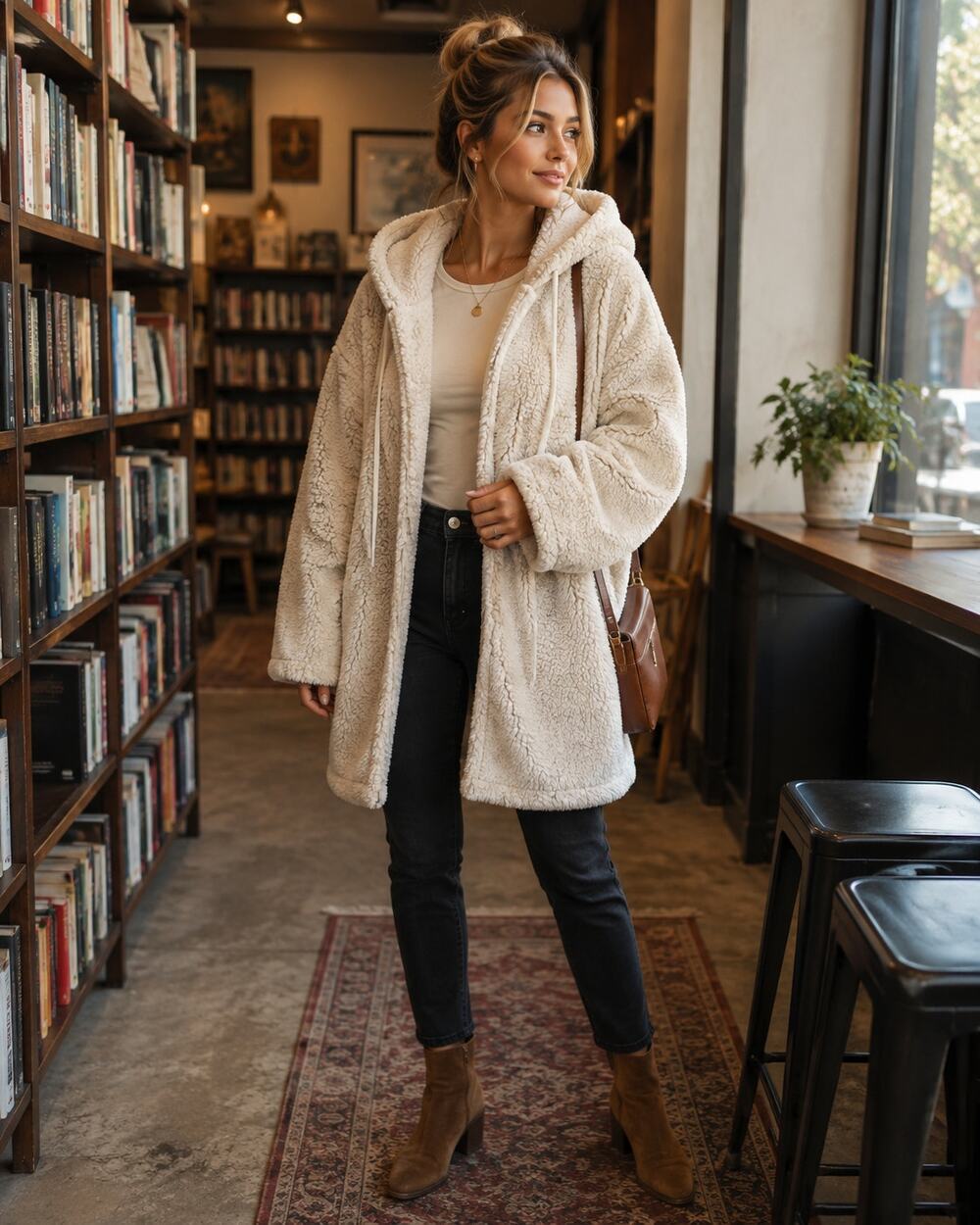 American Eagle AEO Sherpa Sweater Coat XS Oversized Hooded Teddy Fleece Cardigan